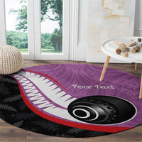 Personalised Aotearoa Lawn Bowls Round Carpet Maori and Silver Fern Sporty Style Pink Color - Polynesian Pride