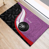 Personalised Aotearoa Lawn Bowls Rubber Doormat Maori and Silver Fern Sporty Style Pink Color - Polynesian Pride