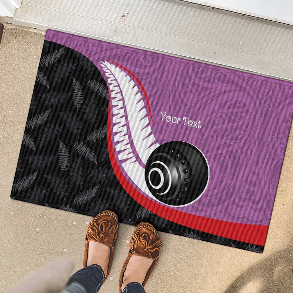 Personalised Aotearoa Lawn Bowls Rubber Doormat Maori and Silver Fern Sporty Style Pink Color - Polynesian Pride