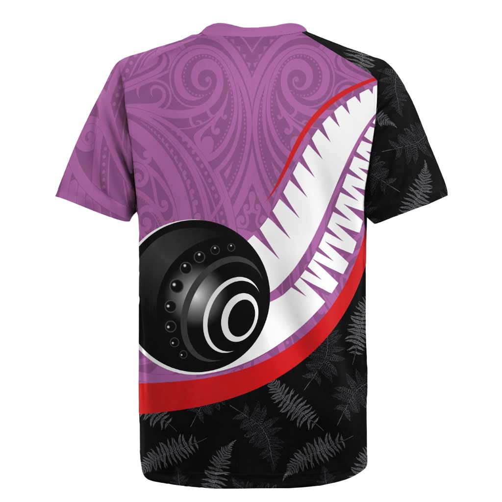 Personalised Aotearoa Lawn Bowls Rugby Jersey Maori and Silver Fern Sporty Style Pink Color - Polynesian Pride