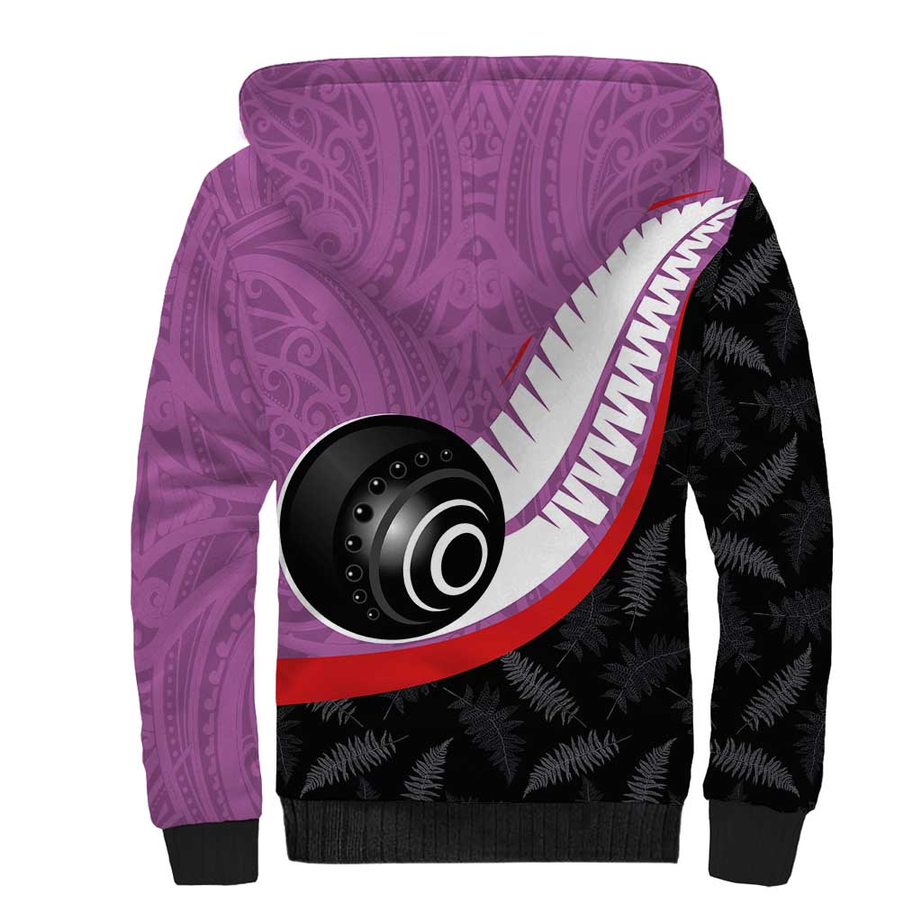 Personalised Aotearoa Lawn Bowls Sherpa Hoodie Maori and Silver Fern Sporty Style Pink Color - Polynesian Pride