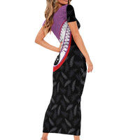 Personalised Aotearoa Lawn Bowls Short Sleeve Bodycon Dress Maori and Silver Fern Sporty Style Pink Color - Polynesian Pride