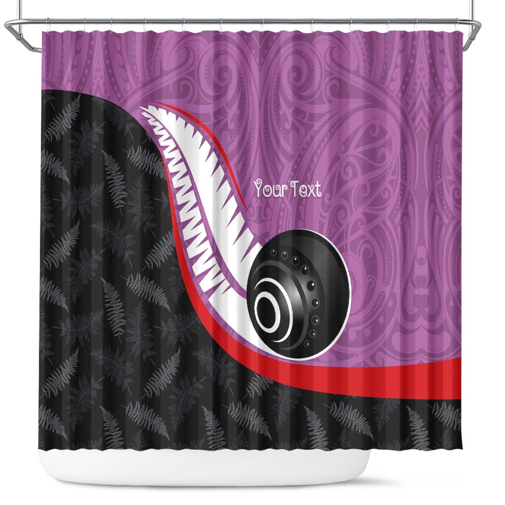 Personalised Aotearoa Lawn Bowls Shower Curtain Maori and Silver Fern Sporty Style Pink Color - Polynesian Pride