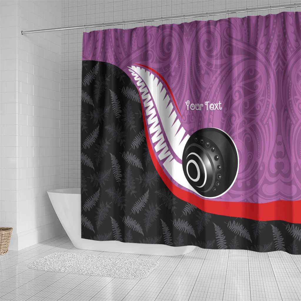 Personalised Aotearoa Lawn Bowls Shower Curtain Maori and Silver Fern Sporty Style Pink Color - Polynesian Pride