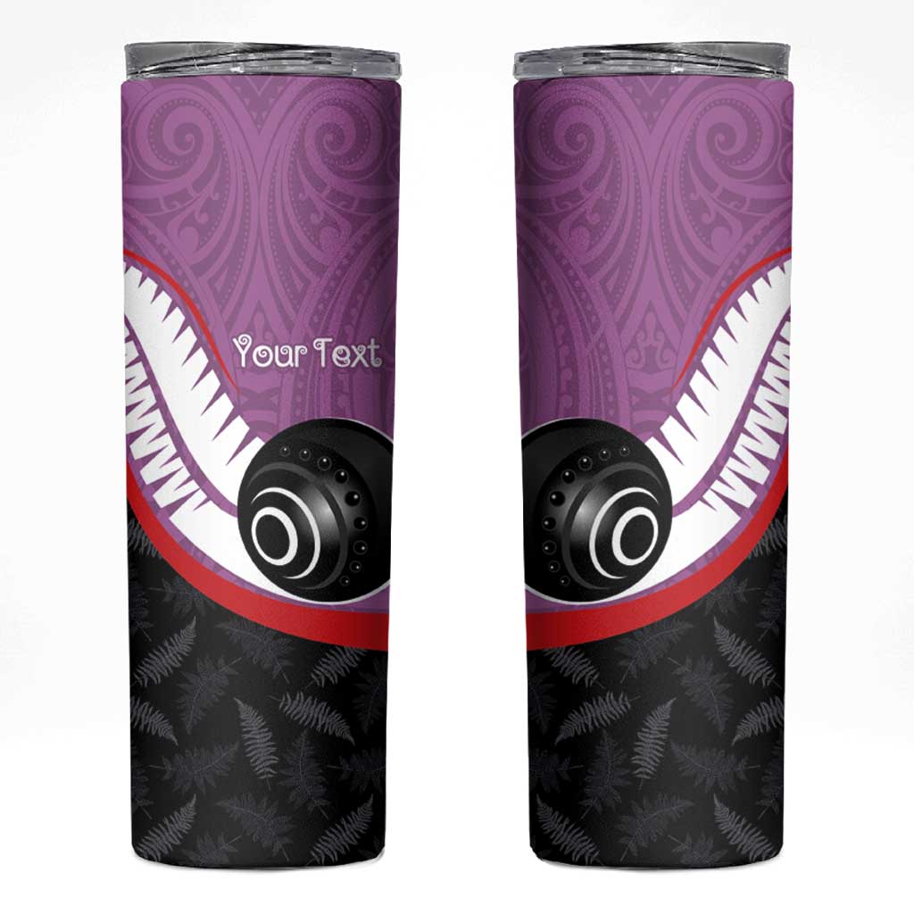 Personalised Aotearoa Lawn Bowls Skinny Tumbler Maori and Silver Fern Sporty Style Pink Color - Polynesian Pride