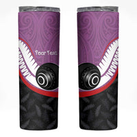 Personalised Aotearoa Lawn Bowls Skinny Tumbler Maori and Silver Fern Sporty Style Pink Color - Polynesian Pride
