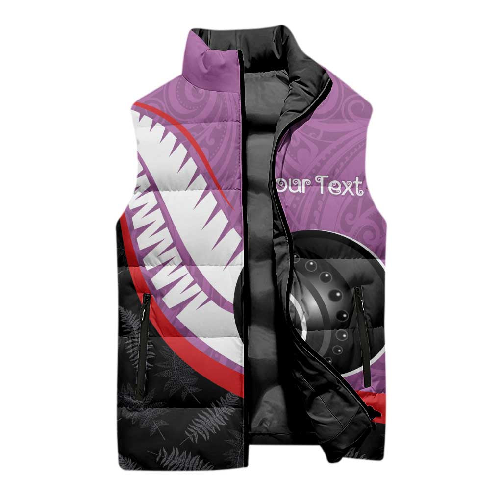Personalised Aotearoa Lawn Bowls Sleeveless Puffer Jacket Maori and Silver Fern Sporty Style Pink Color - Polynesian Pride