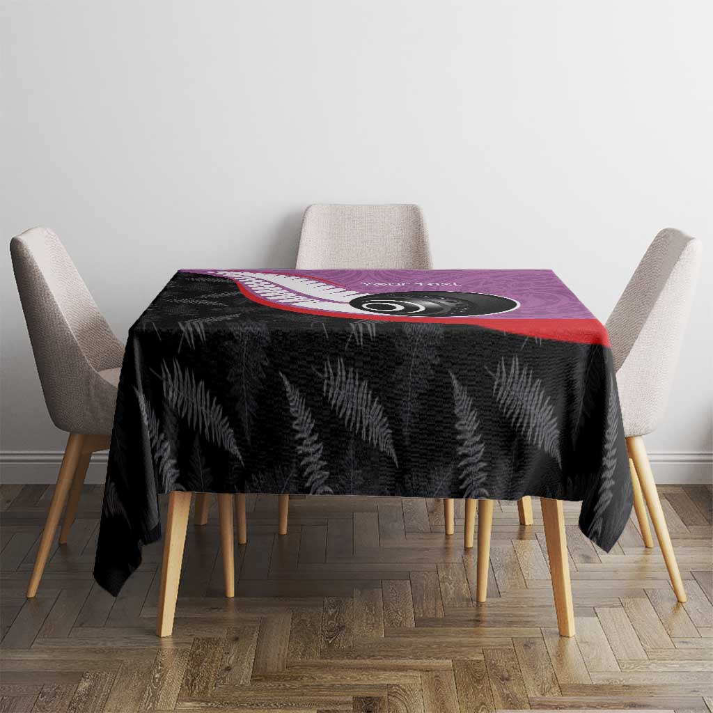 Personalised Aotearoa Lawn Bowls Tablecloth Maori and Silver Fern Sporty Style Pink Color - Polynesian Pride