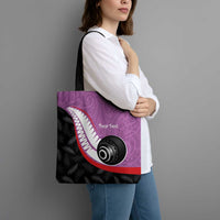 Personalised Aotearoa Lawn Bowls Tote Bag Maori and Silver Fern Sporty Style Pink Color - Polynesian Pride