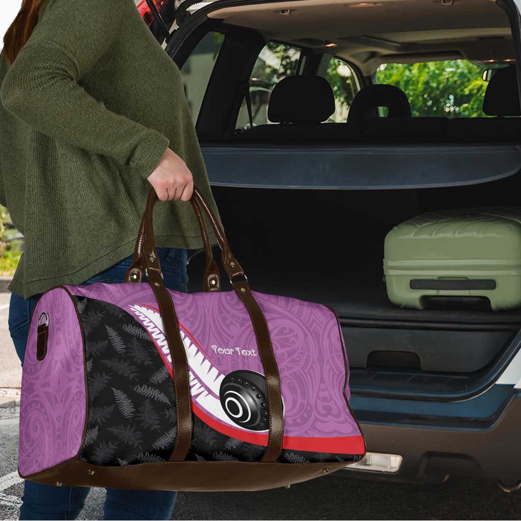 Personalised Aotearoa Lawn Bowls Travel Bag Maori and Silver Fern Sporty Style Pink Color - Polynesian Pride