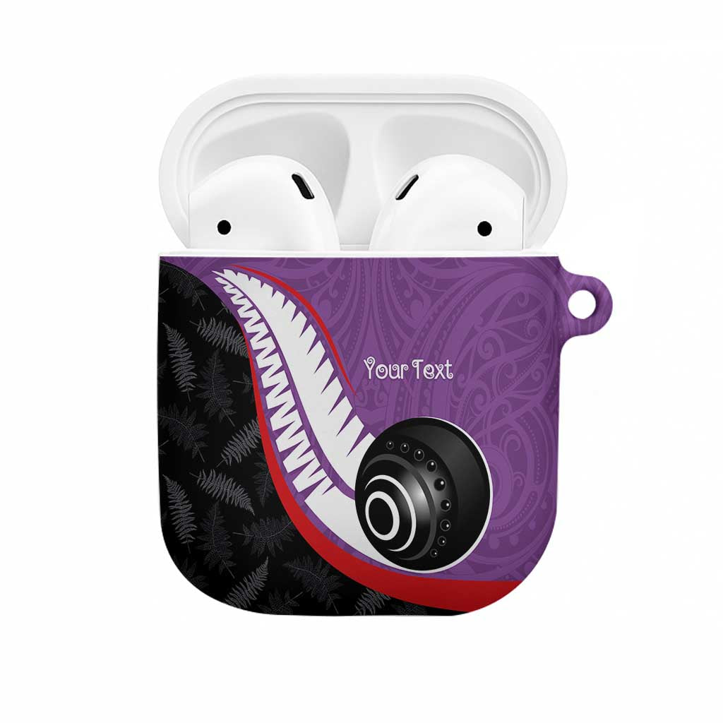 Personalised Aotearoa Lawn Bowls AirPods Case Maori and Silver Fern Sporty Style Purple Color - Polynesian Pride
