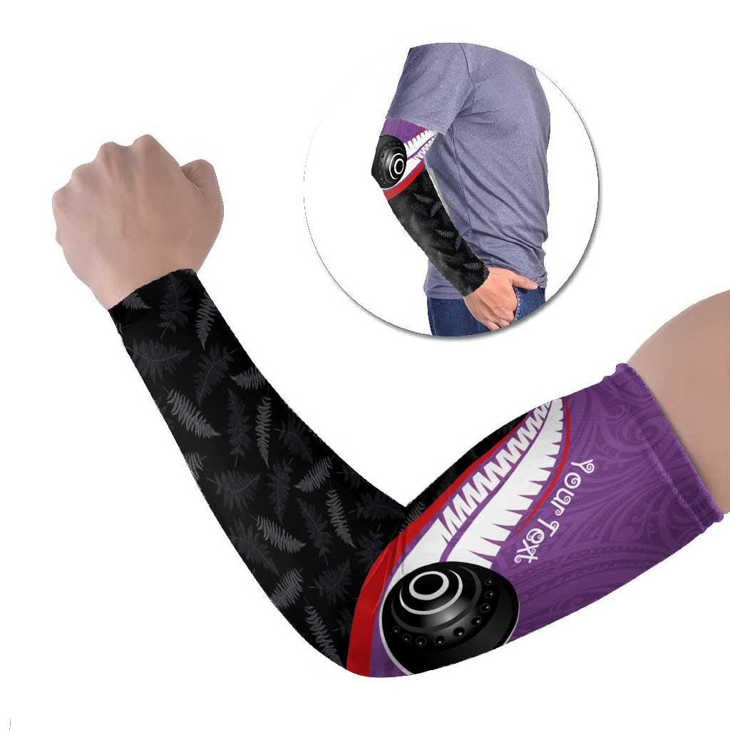 Personalised Aotearoa Lawn Bowls Arm Sleeves Maori and Silver Fern Sporty Style Purple Color - Polynesian Pride