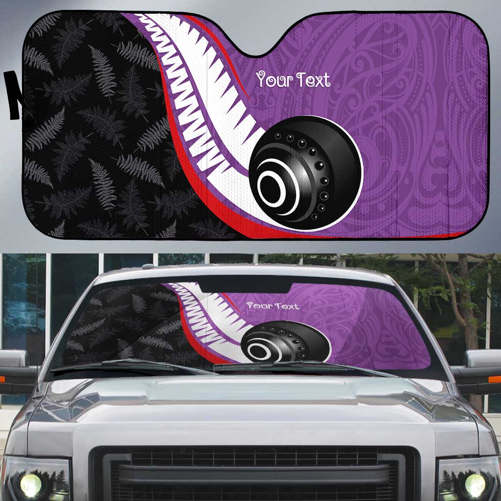 Personalised Aotearoa Lawn Bowls Auto Sun Shade Maori and Silver Fern Sporty Style Purple Color LT03 Purple - Polynesian Pride