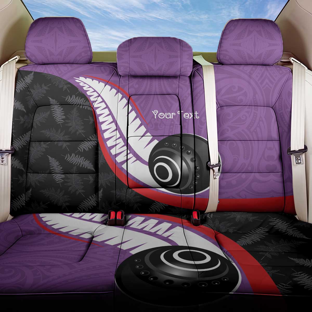 Personalised Aotearoa Lawn Bowls Back Car Seat Cover Maori and Silver Fern Sporty Style Purple Color - Polynesian Pride