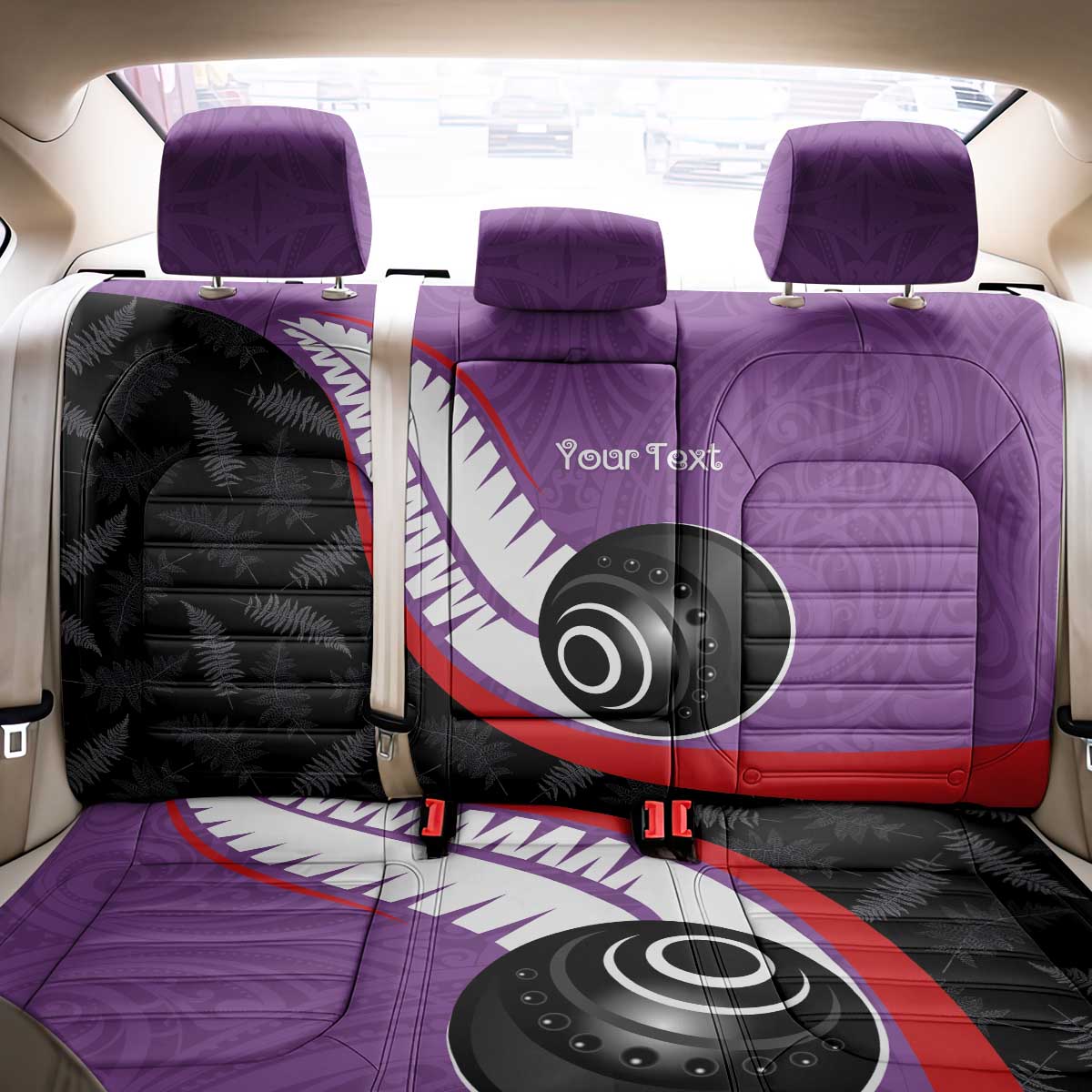Personalised Aotearoa Lawn Bowls Back Car Seat Cover Maori and Silver Fern Sporty Style Purple Color - Polynesian Pride