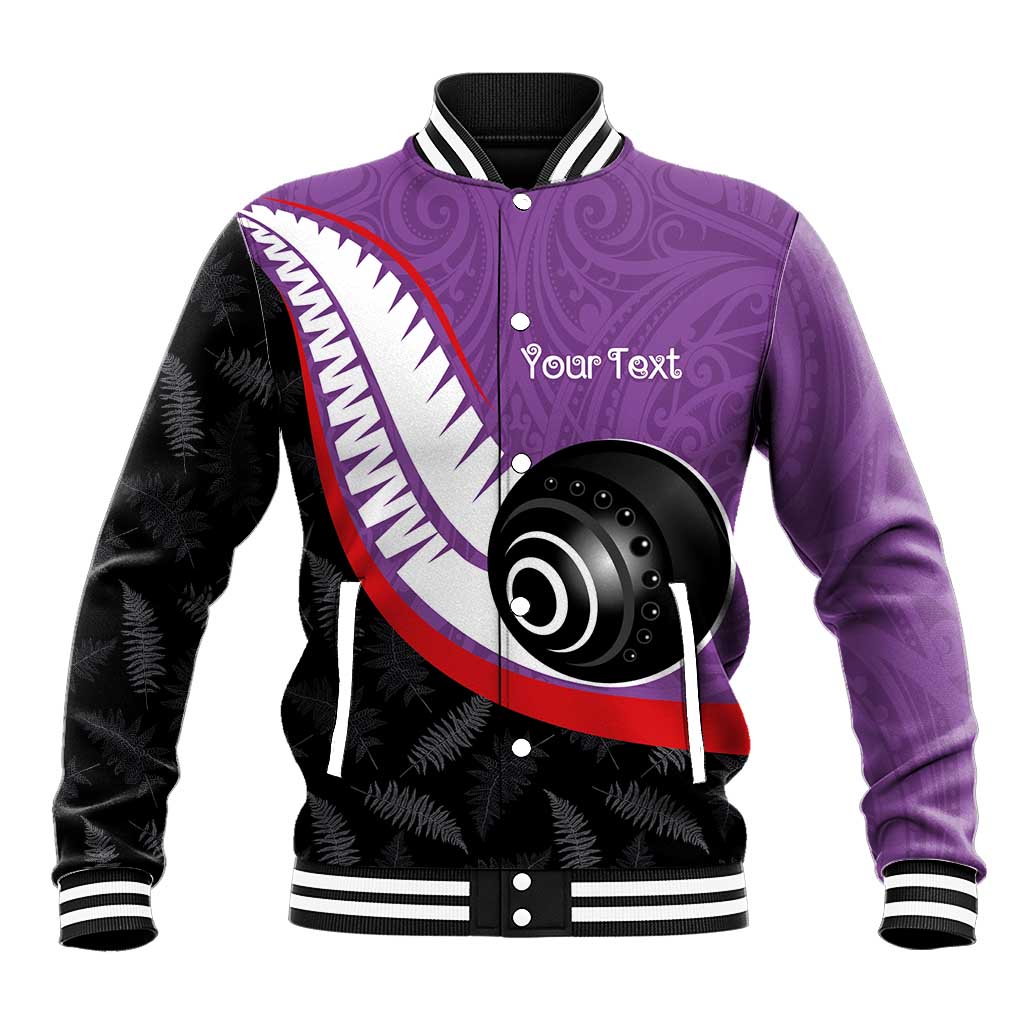 Personalised Aotearoa Lawn Bowls Baseball Jacket Maori and Silver Fern Sporty Style Purple Color LT03 Unisex Purple - Polynesian Pride