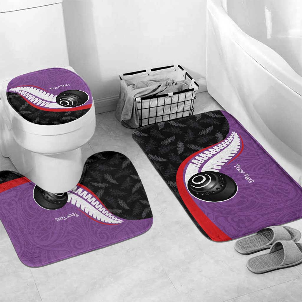 Personalised Aotearoa Lawn Bowls Bathroom Set Maori and Silver Fern Sporty Style Purple Color - Polynesian Pride