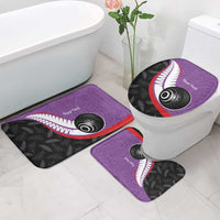 Personalised Aotearoa Lawn Bowls Bathroom Set Maori and Silver Fern Sporty Style Purple Color - Polynesian Pride