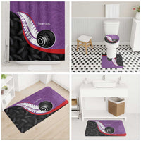 Personalised Aotearoa Lawn Bowls Bathroom Set Maori and Silver Fern Sporty Style Purple Color - Polynesian Pride