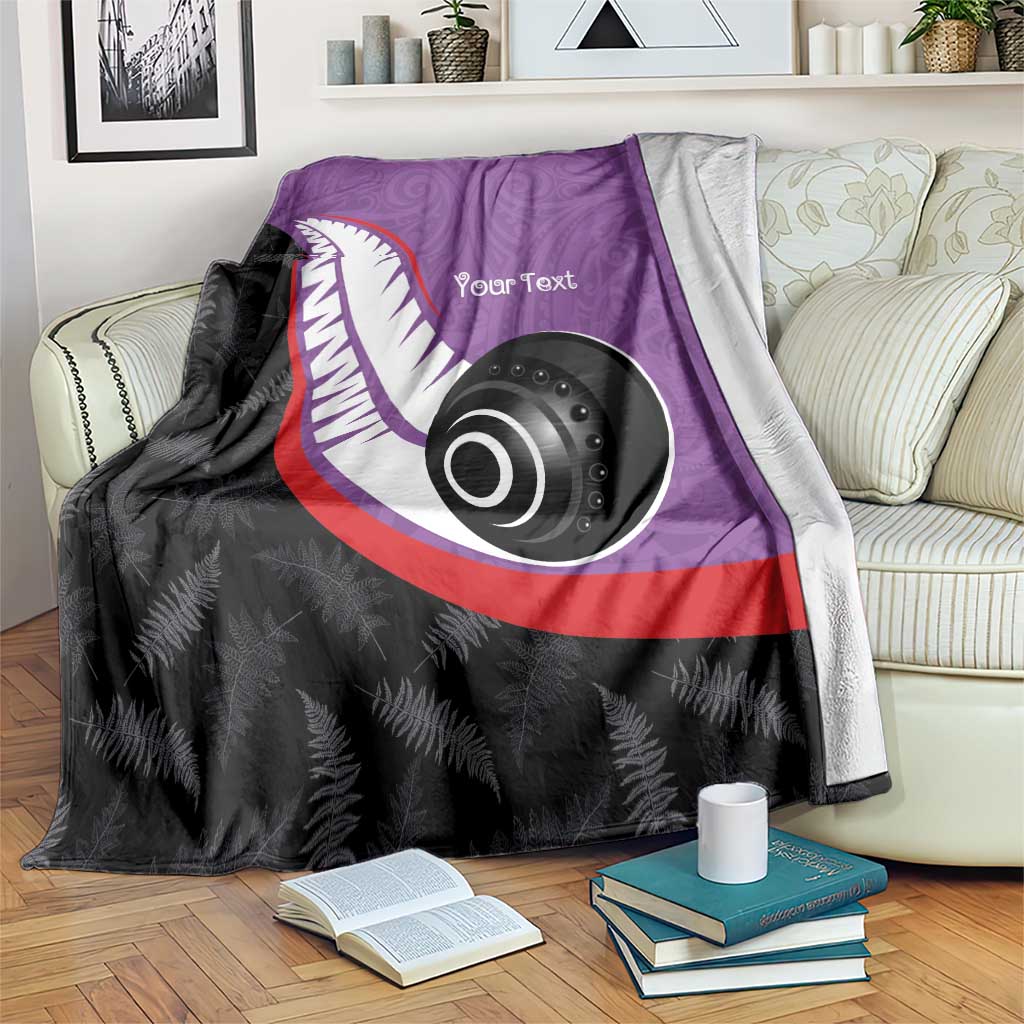 Personalised Aotearoa Lawn Bowls Blanket Maori and Silver Fern Sporty Style Purple Color - Polynesian Pride