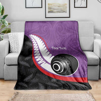Personalised Aotearoa Lawn Bowls Blanket Maori and Silver Fern Sporty Style Purple Color - Polynesian Pride