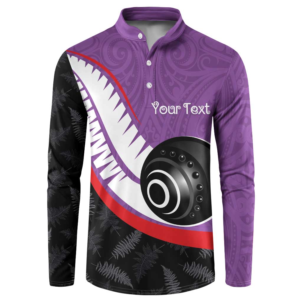Personalised Aotearoa Lawn Bowls Button Sweatshirt Maori and Silver Fern Sporty Style Purple Color - Polynesian Pride