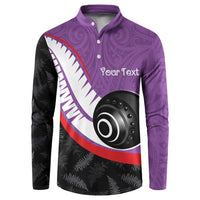 Personalised Aotearoa Lawn Bowls Button Sweatshirt Maori and Silver Fern Sporty Style Purple Color - Polynesian Pride
