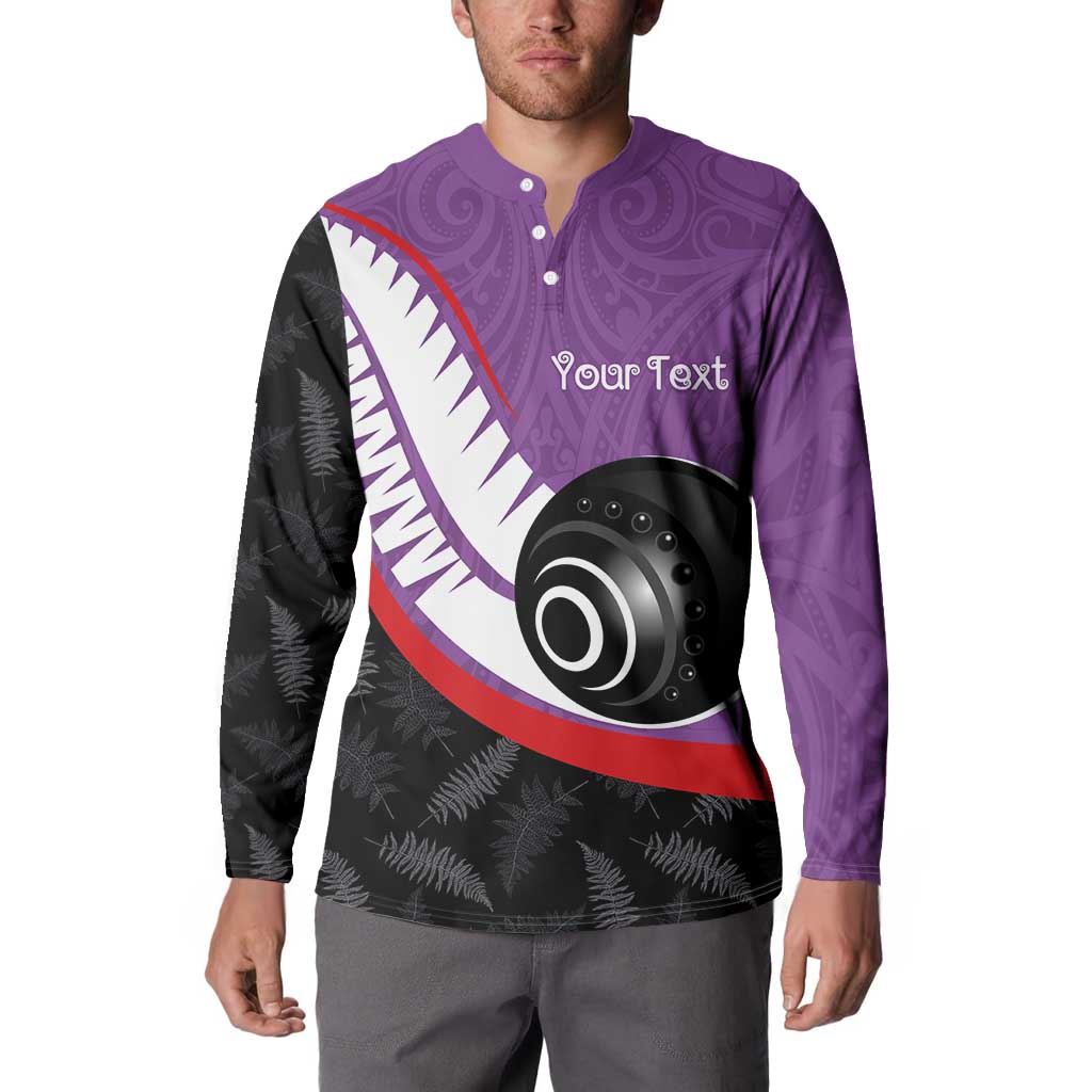Personalised Aotearoa Lawn Bowls Button Sweatshirt Maori and Silver Fern Sporty Style Purple Color - Polynesian Pride
