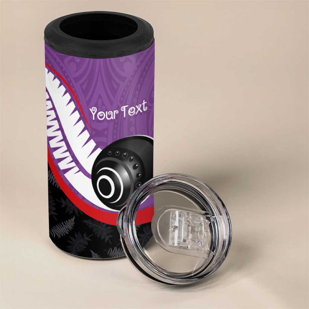 Personalised Aotearoa Lawn Bowls 4 in 1 Can Cooler Tumbler Maori and Silver Fern Sporty Style Purple Color - Polynesian Pride