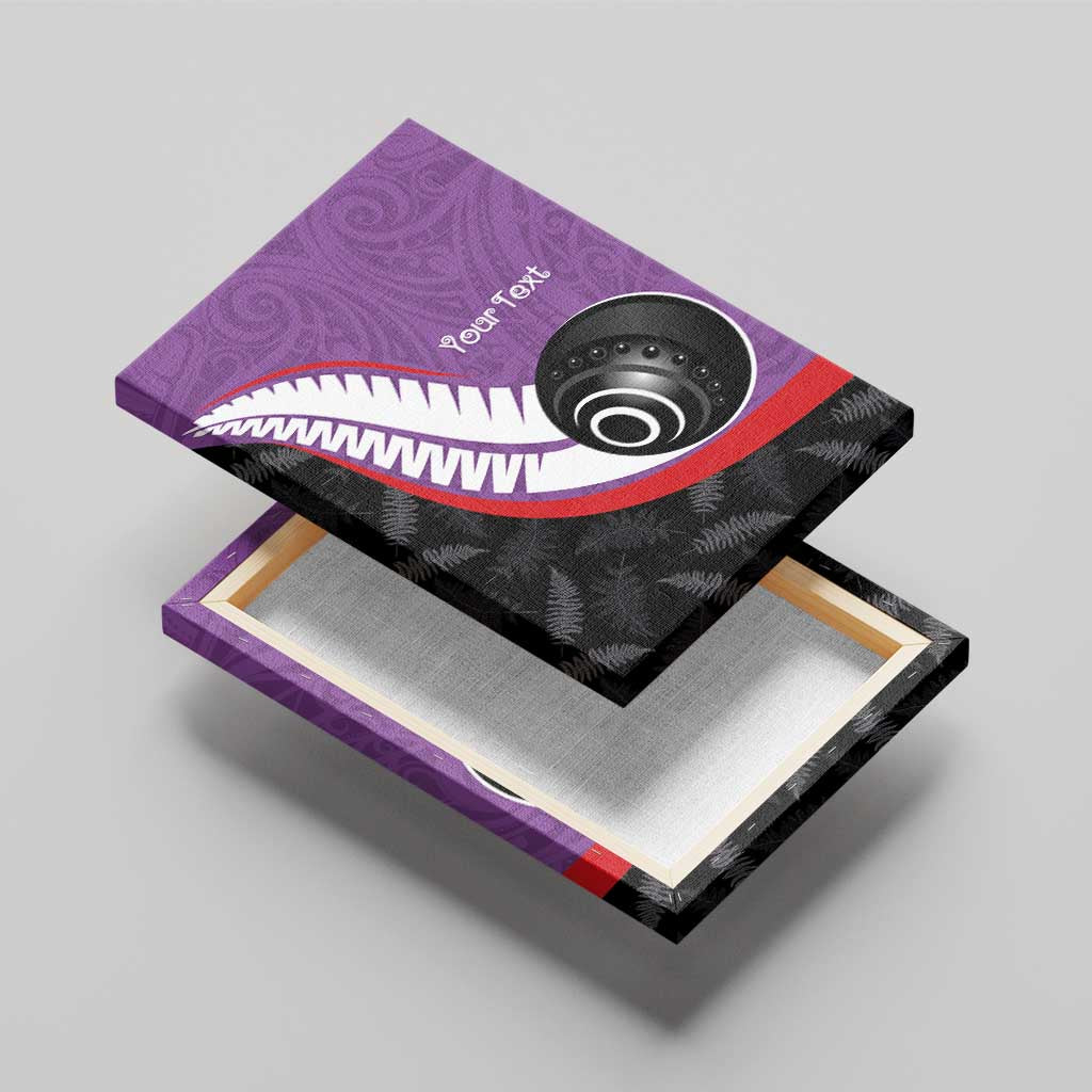 Personalised Aotearoa Lawn Bowls Canvas Wall Art Maori and Silver Fern Sporty Style Purple Color - Polynesian Pride
