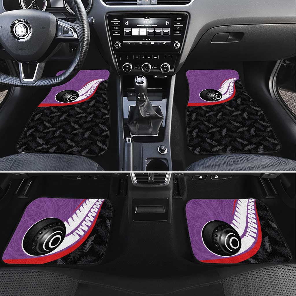 Aotearoa Lawn Bowls Car Mats Maori and Silver Fern Sporty Style Purple Color - Polynesian Pride