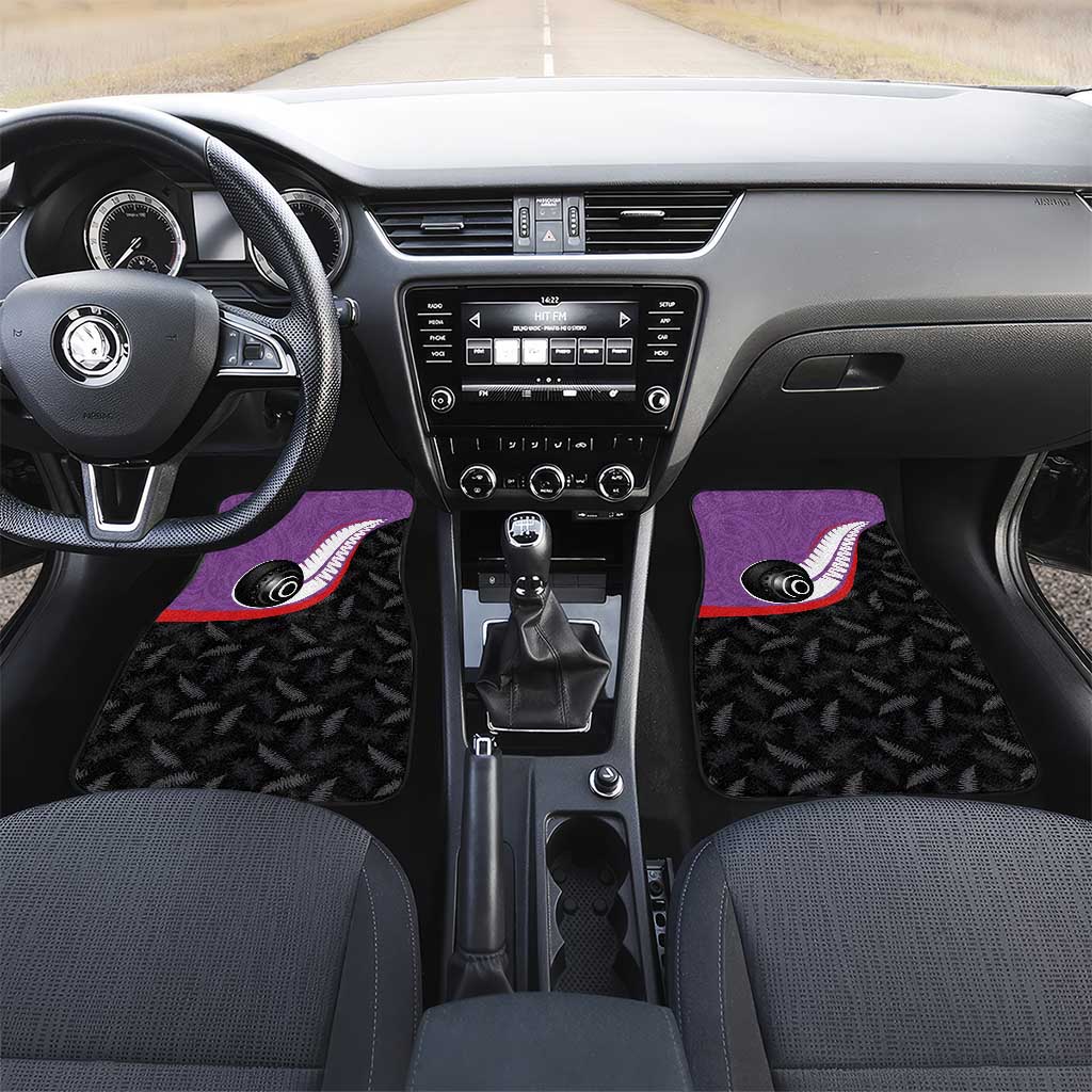 Aotearoa Lawn Bowls Car Mats Maori and Silver Fern Sporty Style Purple Color - Polynesian Pride