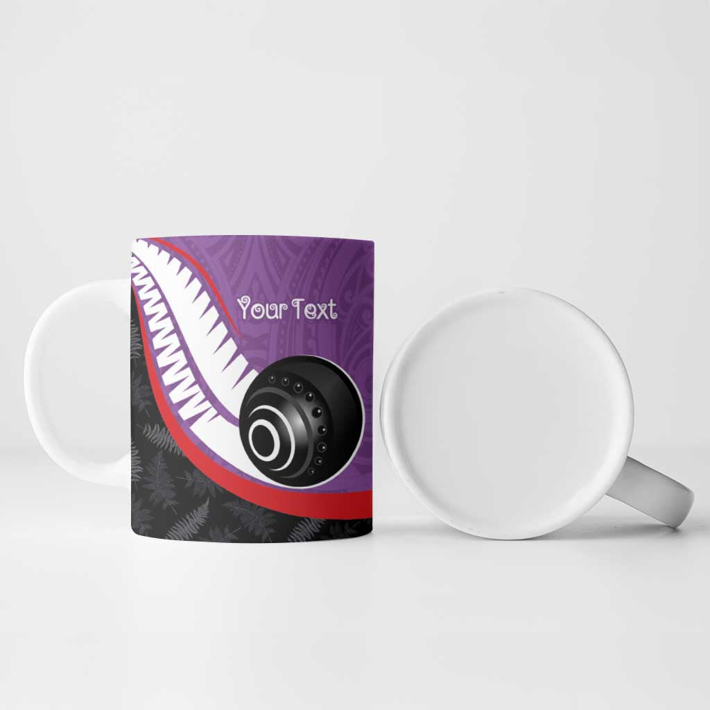 Personalised Aotearoa Lawn Bowls Ceramic Mug Maori and Silver Fern Sporty Style Purple Color - Polynesian Pride