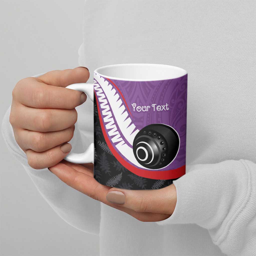 Personalised Aotearoa Lawn Bowls Ceramic Mug Maori and Silver Fern Sporty Style Purple Color - Polynesian Pride