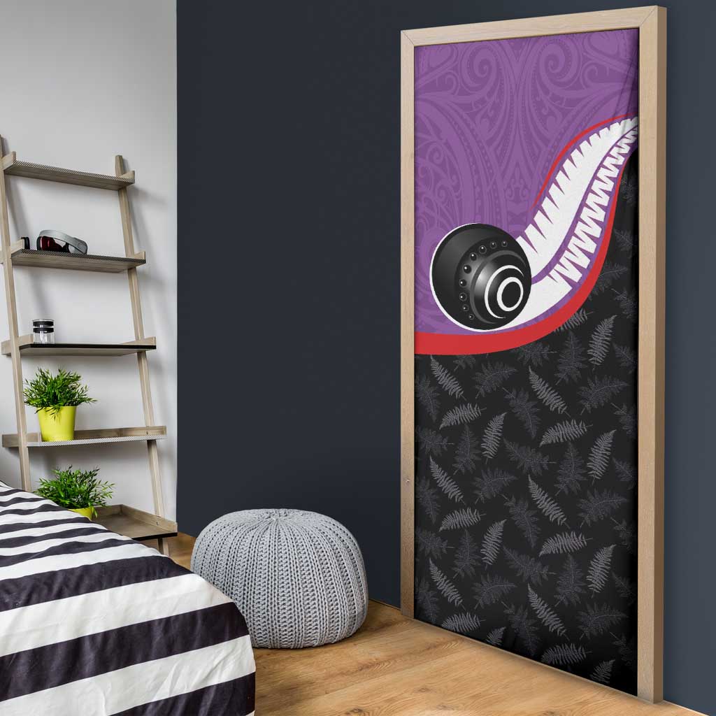 Aotearoa Lawn Bowls Door Cover Maori and Silver Fern Sporty Style Purple Color - Polynesian Pride