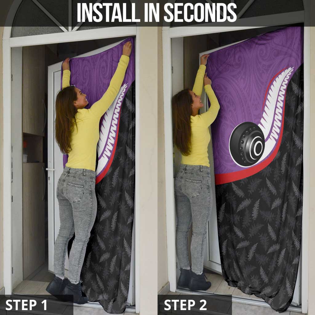 Aotearoa Lawn Bowls Door Cover Maori and Silver Fern Sporty Style Purple Color - Polynesian Pride