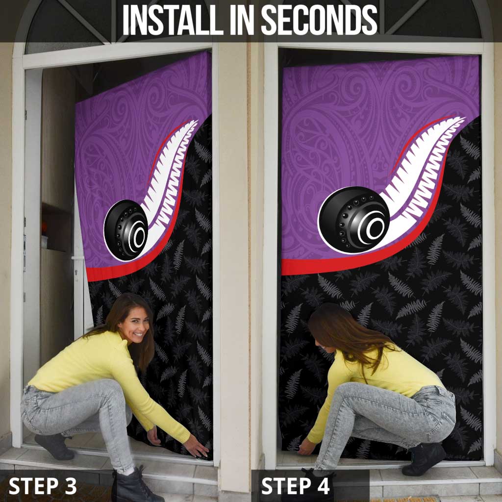 Aotearoa Lawn Bowls Door Cover Maori and Silver Fern Sporty Style Purple Color - Polynesian Pride