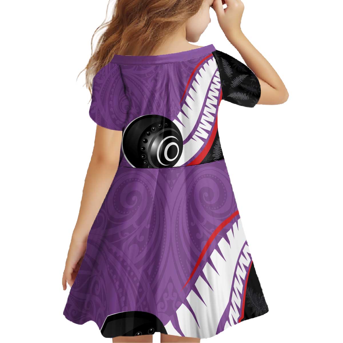 Personalised Aotearoa Lawn Bowls Family Matching Off The Shoulder Long Sleeve Dress and Hawaiian Shirt Maori and Silver Fern Sporty Style Purple Color - Polynesian Pride