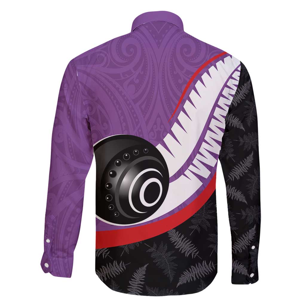 Personalised Aotearoa Lawn Bowls Family Matching Off Shoulder Short Dress and Hawaiian Shirt Maori and Silver Fern Sporty Style Purple Color - Polynesian Pride