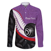 Personalised Aotearoa Lawn Bowls Family Matching Puletasi and Hawaiian Shirt Maori and Silver Fern Sporty Style Purple Color - Polynesian Pride
