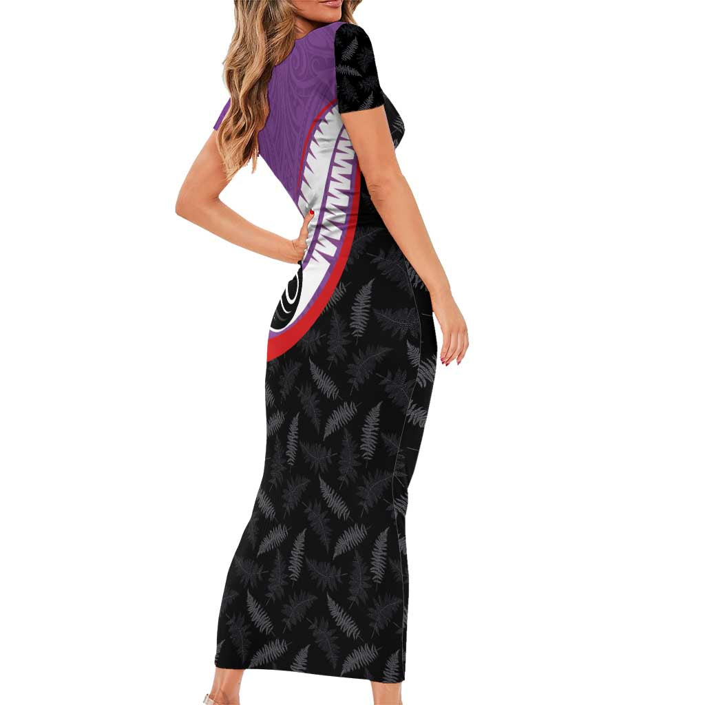 Personalised Aotearoa Lawn Bowls Family Matching Short Sleeve Bodycon Dress and Hawaiian Shirt Maori and Silver Fern Sporty Style Purple Color - Polynesian Pride