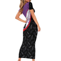 Personalised Aotearoa Lawn Bowls Family Matching Short Sleeve Bodycon Dress and Hawaiian Shirt Maori and Silver Fern Sporty Style Purple Color - Polynesian Pride