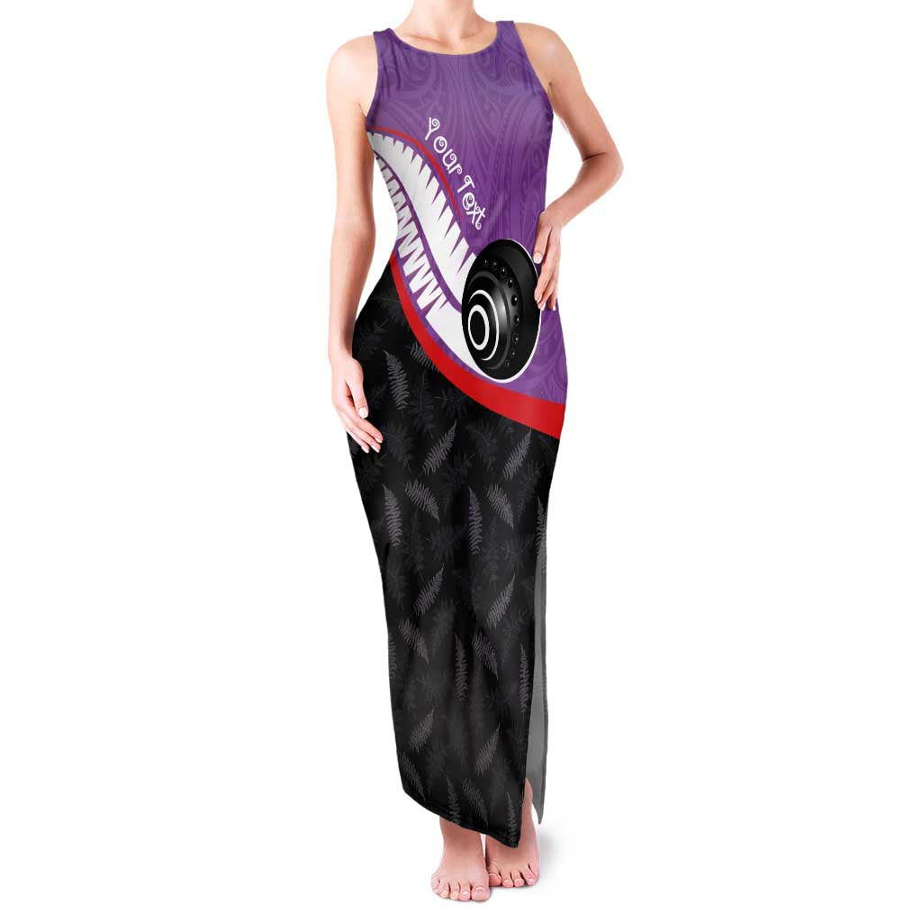 Personalised Aotearoa Lawn Bowls Family Matching Tank Maxi Dress and Hawaiian Shirt Maori and Silver Fern Sporty Style Purple Color - Polynesian Pride