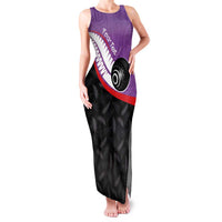 Personalised Aotearoa Lawn Bowls Family Matching Tank Maxi Dress and Hawaiian Shirt Maori and Silver Fern Sporty Style Purple Color - Polynesian Pride