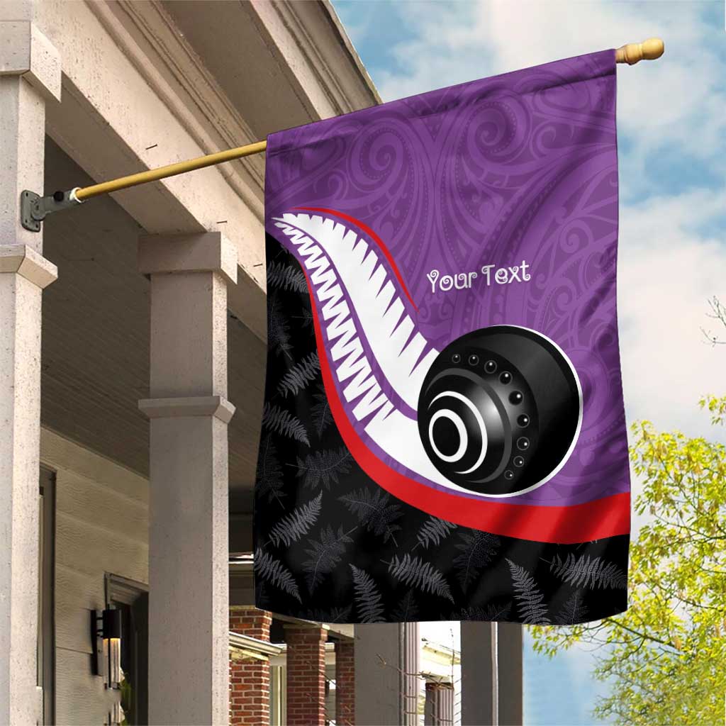 Personalised Aotearoa Lawn Bowls Garden Flag Maori and Silver Fern Sporty Style Purple Color LT03 House Flag Purple - Polynesian Pride