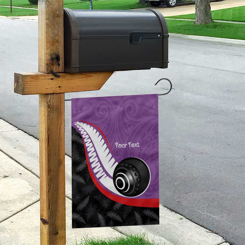Personalised Aotearoa Lawn Bowls Garden Flag Maori and Silver Fern Sporty Style Purple Color - Polynesian Pride