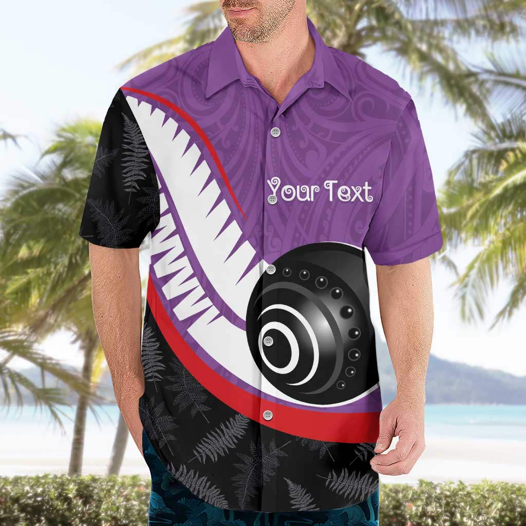 Personalised Aotearoa Lawn Bowls Hawaiian Shirt Maori and Silver Fern Sporty Style Purple Color - Polynesian Pride