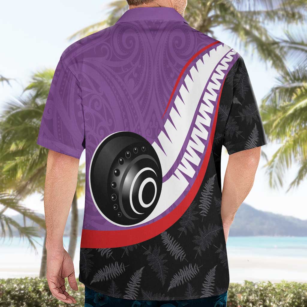 Personalised Aotearoa Lawn Bowls Hawaiian Shirt Maori and Silver Fern Sporty Style Purple Color - Polynesian Pride