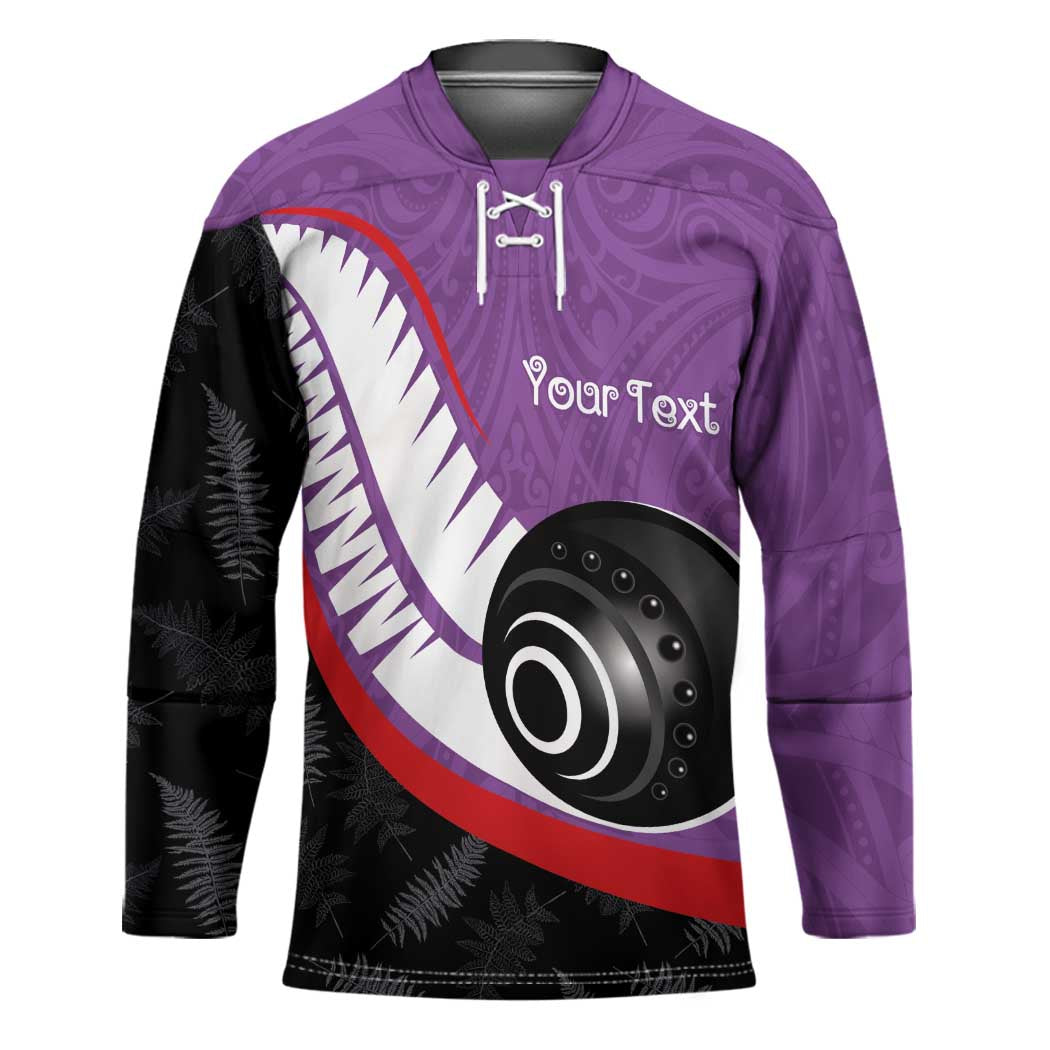 Personalised Aotearoa Lawn Bowls Hockey Jersey Maori and Silver Fern Sporty Style Purple Color - Polynesian Pride