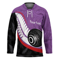 Personalised Aotearoa Lawn Bowls Hockey Jersey Maori and Silver Fern Sporty Style Purple Color - Polynesian Pride